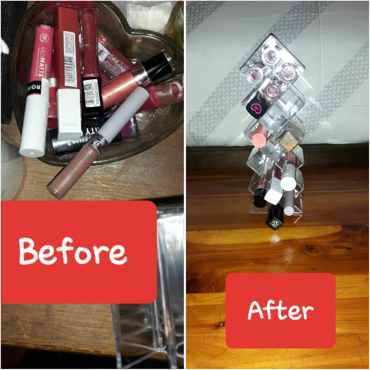 4 Pack Clear Acrylic Lipstick Holders, 64 Slots Stackable Fish Shape Lip Gloss Organizer for Vanity