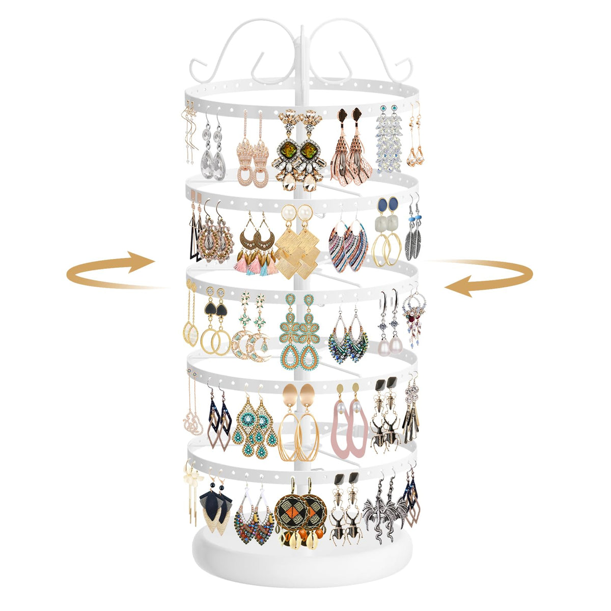 MODOWEY Rotating Earring Holder Organizer Display, 5 Tier Metal Tree, Black