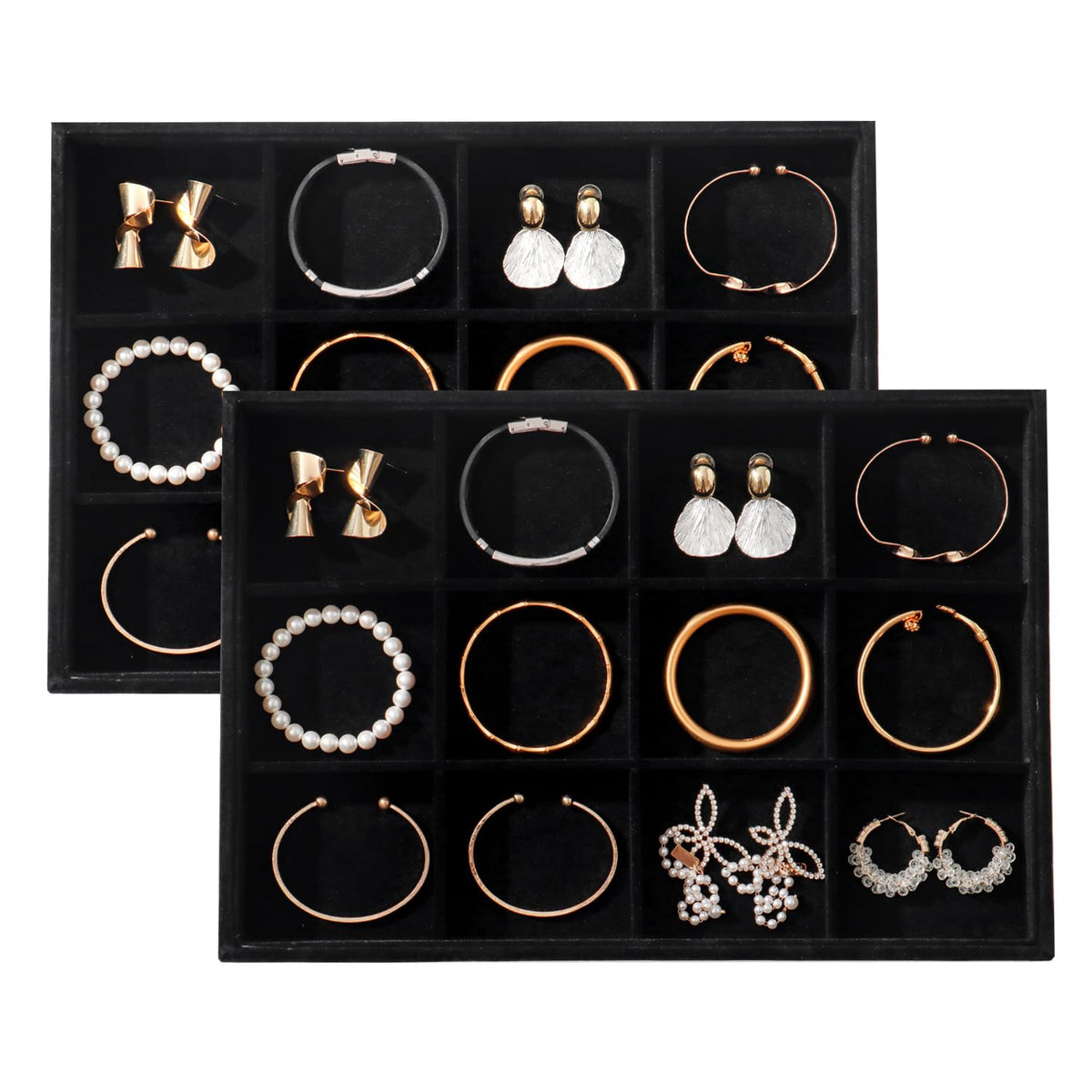 Large Velvet Jewelry Tray Display Drawer Inserts 2 Pack