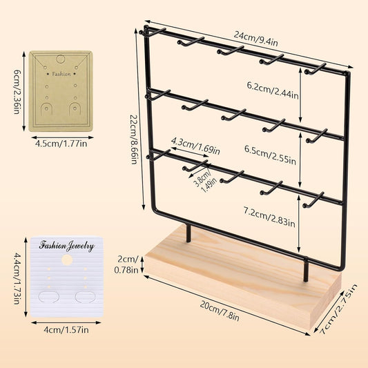 Earring Display Stands for Selling, 3 Tier 15 Hooks Wood Jewelry Organizer