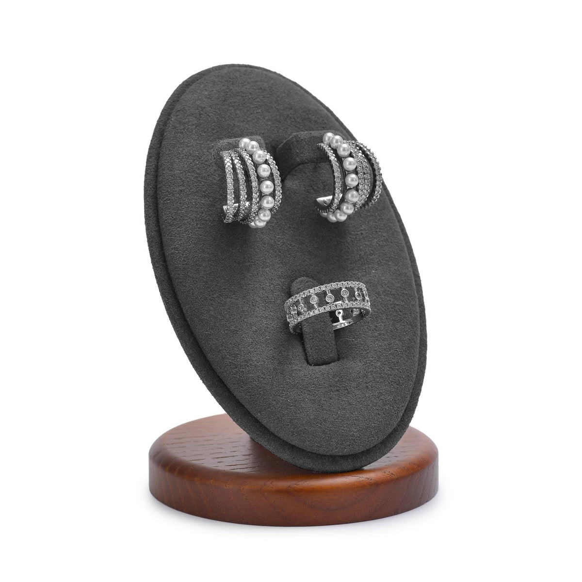 Beige Solid Wood Minimalist Earring & Ring Jewelry Display Stand