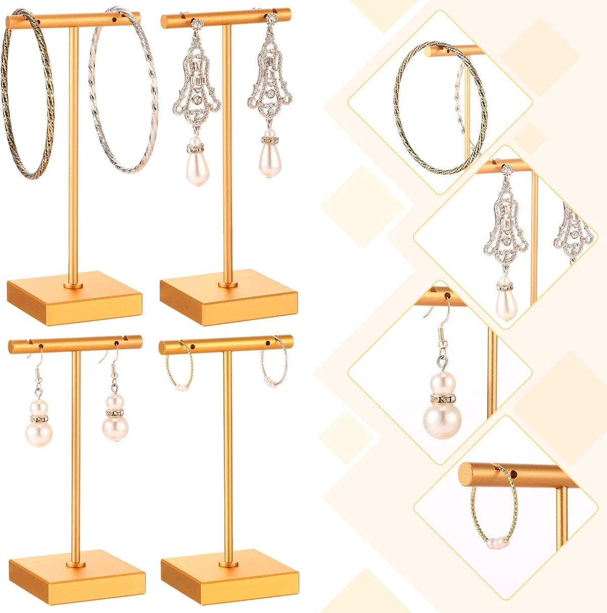 Kigeli 6 Pcs Metal Bar T Earring Display Stand, Gold