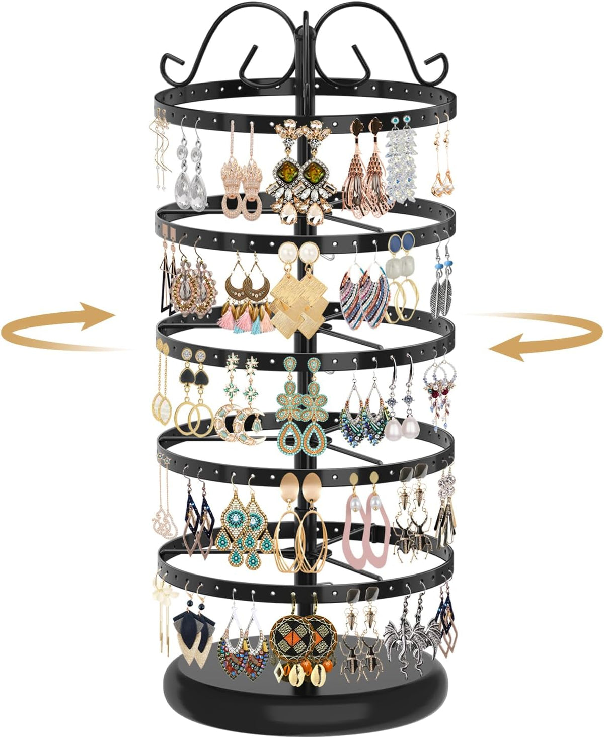 MODOWEY Rotating Earring Holder Organizer Display, 5 Tier Metal Tree, Black