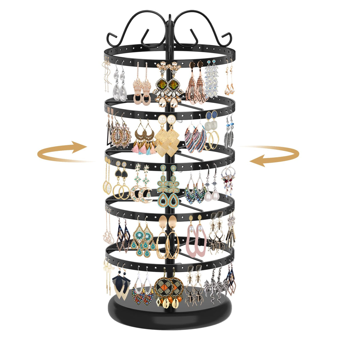 MODOWEY Rotating Earring Holder Organizer Display, 5 Tier Metal Tree, Black