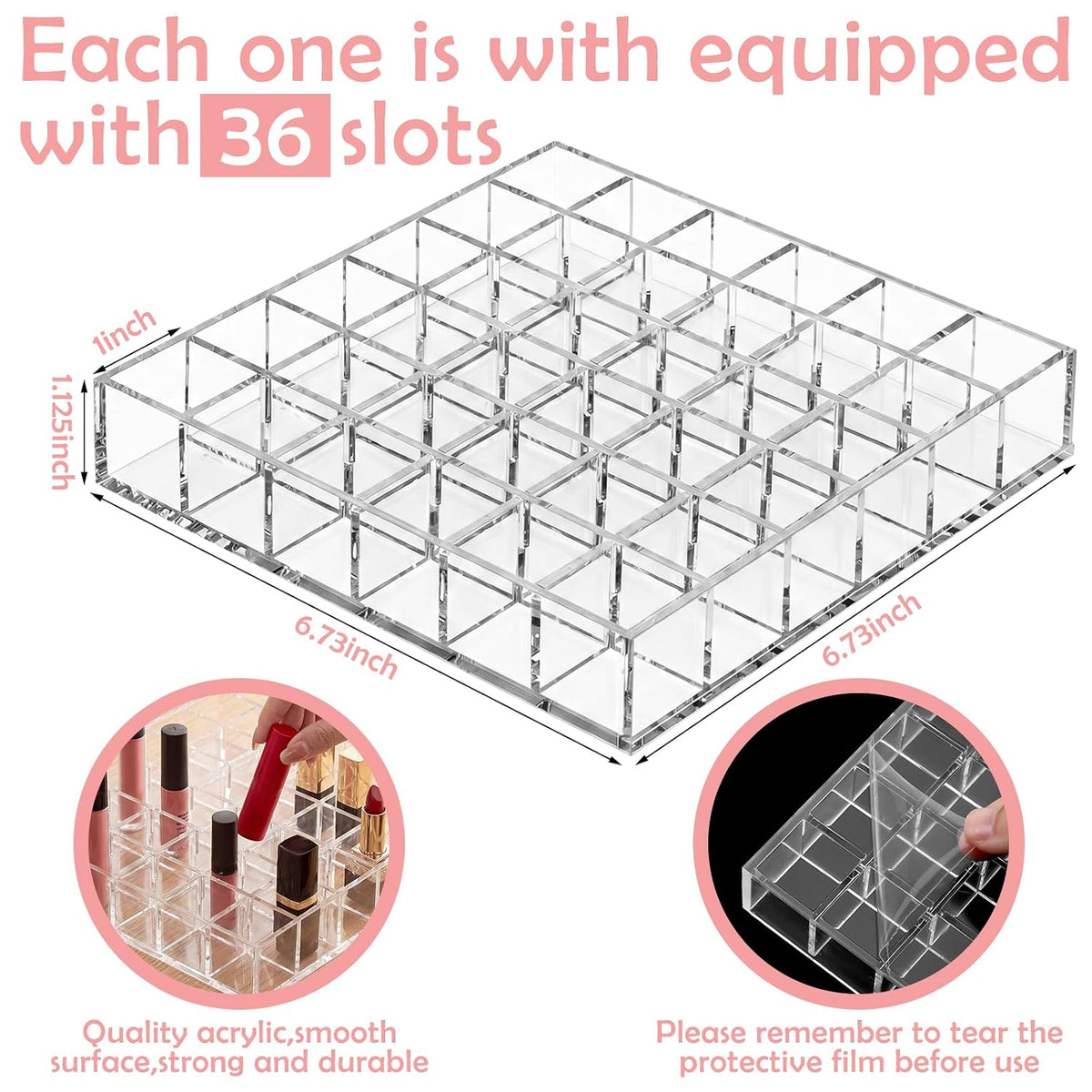 Mumufy Lipstick Holder Clear Acrylic Makeup Organizer Display, 36 Slot