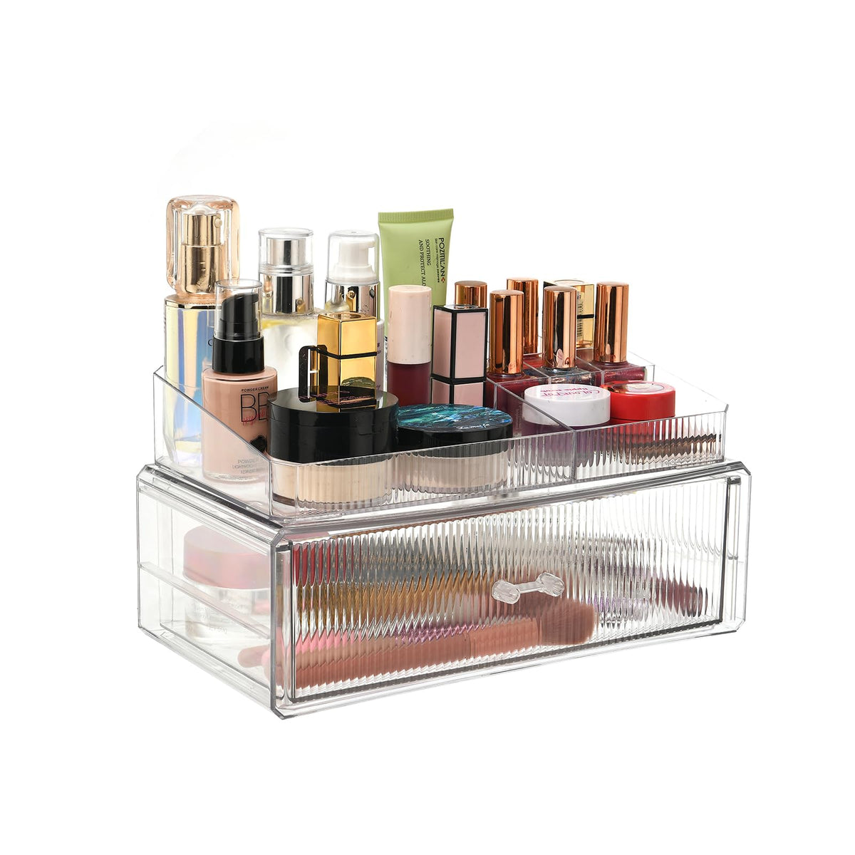 ZHIAI Stackable Organizer, Acrylic Cosmetic Organizer for Dresser, Vanity, Kitchen Cabinet, Bathroom, Under Sink, Home Organization and Storage (1 Top 5 Drawers)