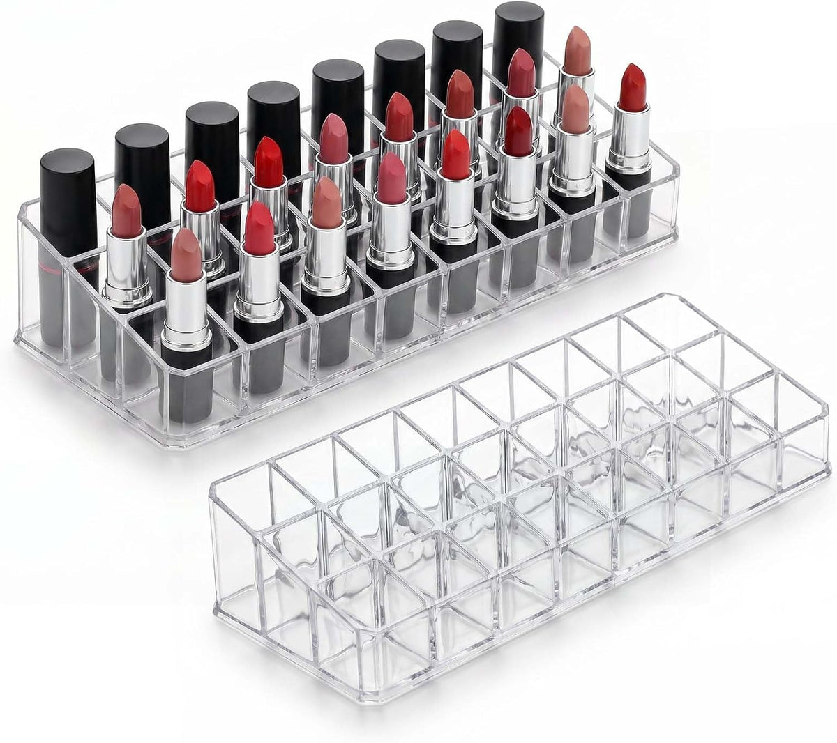 2-Pack 24-Slot Acrylic Makeup Organizer, Large Lipstick Organizer for Vanity, Lip Gloss Holder, Lip Balm Holder, Cosmetic Storage Display for Drawer, Clear