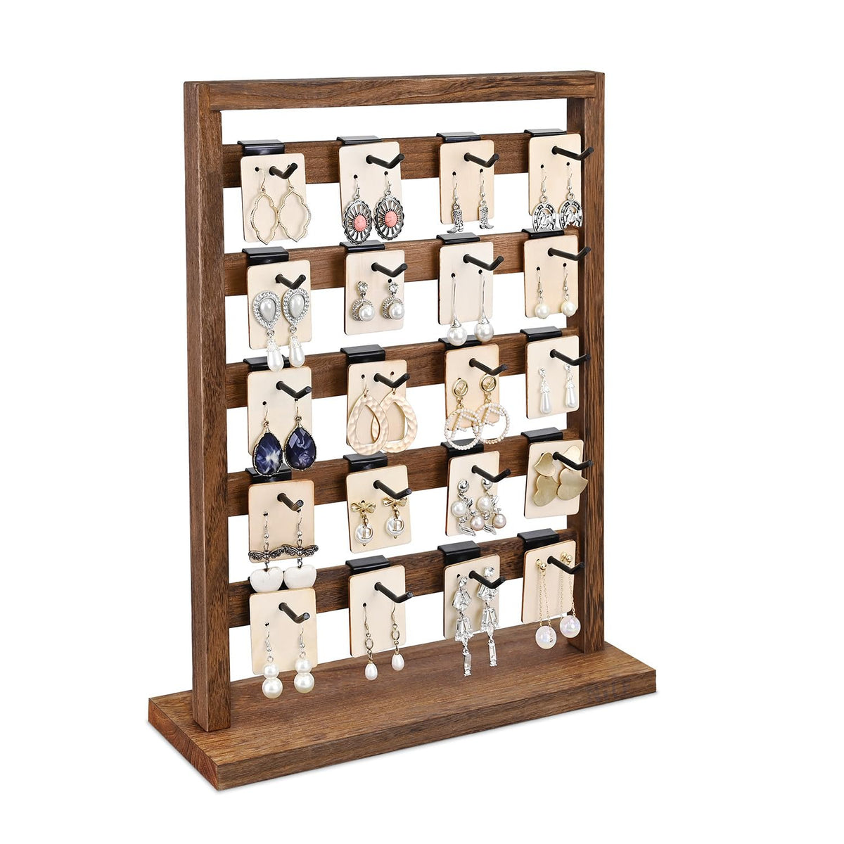 Ikee Design Wooden Jewelry Earring Display Rack, 20 Removable Metal Hooks