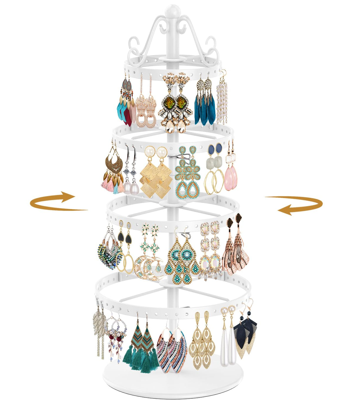 MODOWEY Rotating Earring Holder Organizer Stand Metal Display, 4 Tier Black