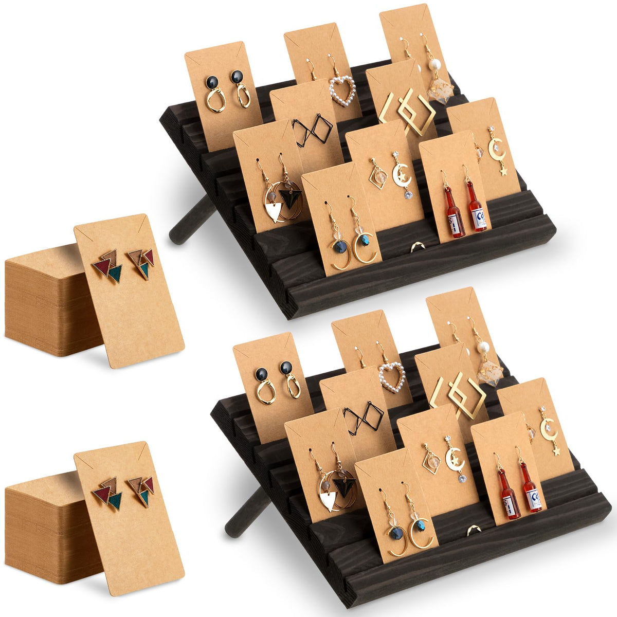 Marsui 62pcs Wood Earring Card Display 2 Set Earring Holder with Card