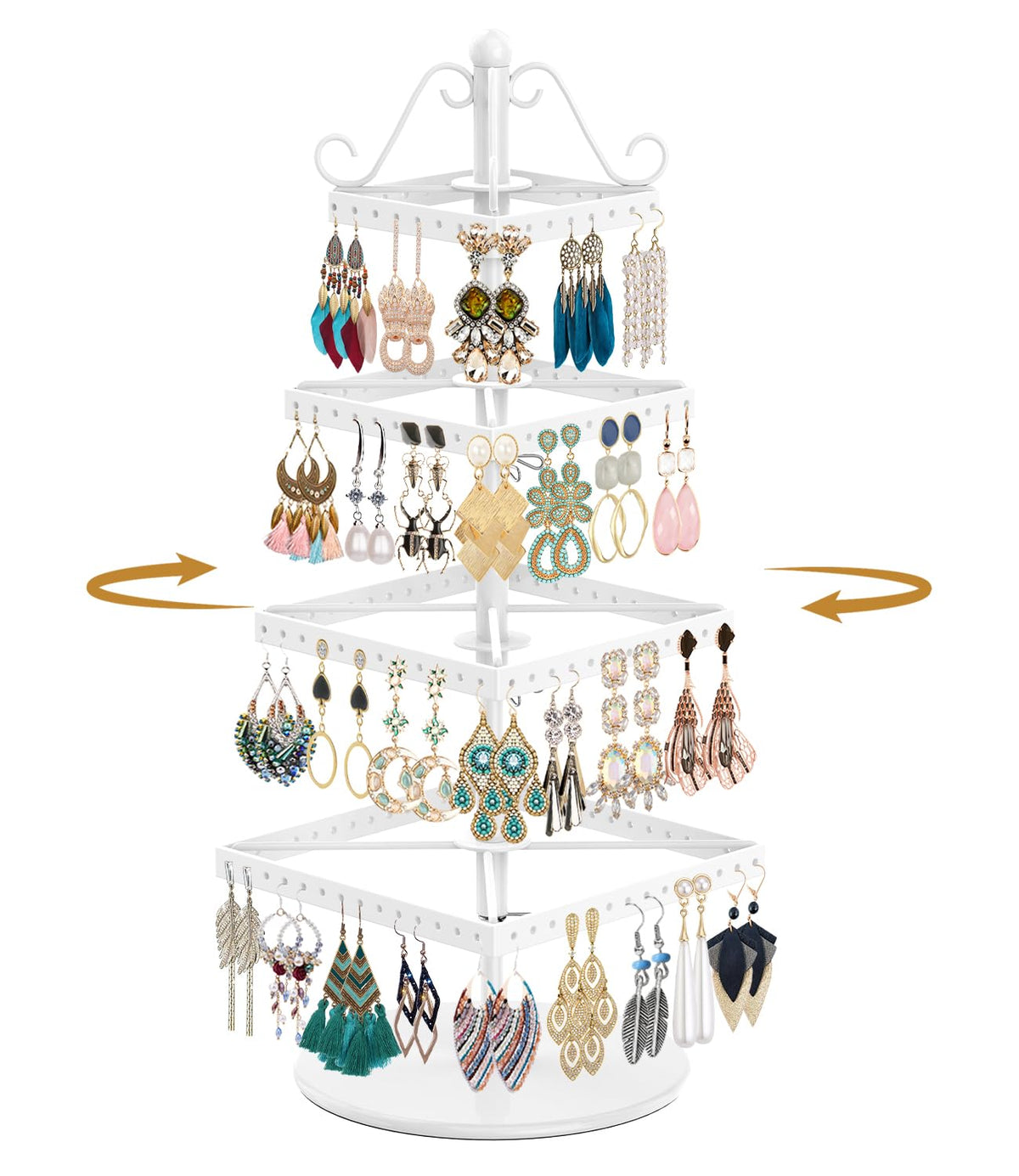 MODOWEY Rotating Earring Holder Organizer Stand Metal Display, 4 Tier Black