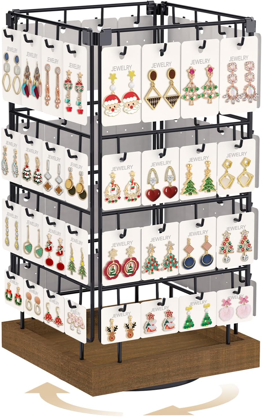 MODOWEY 360° Rotating Earring Cards Organizer Holder Stands, 64 Hooks Brown