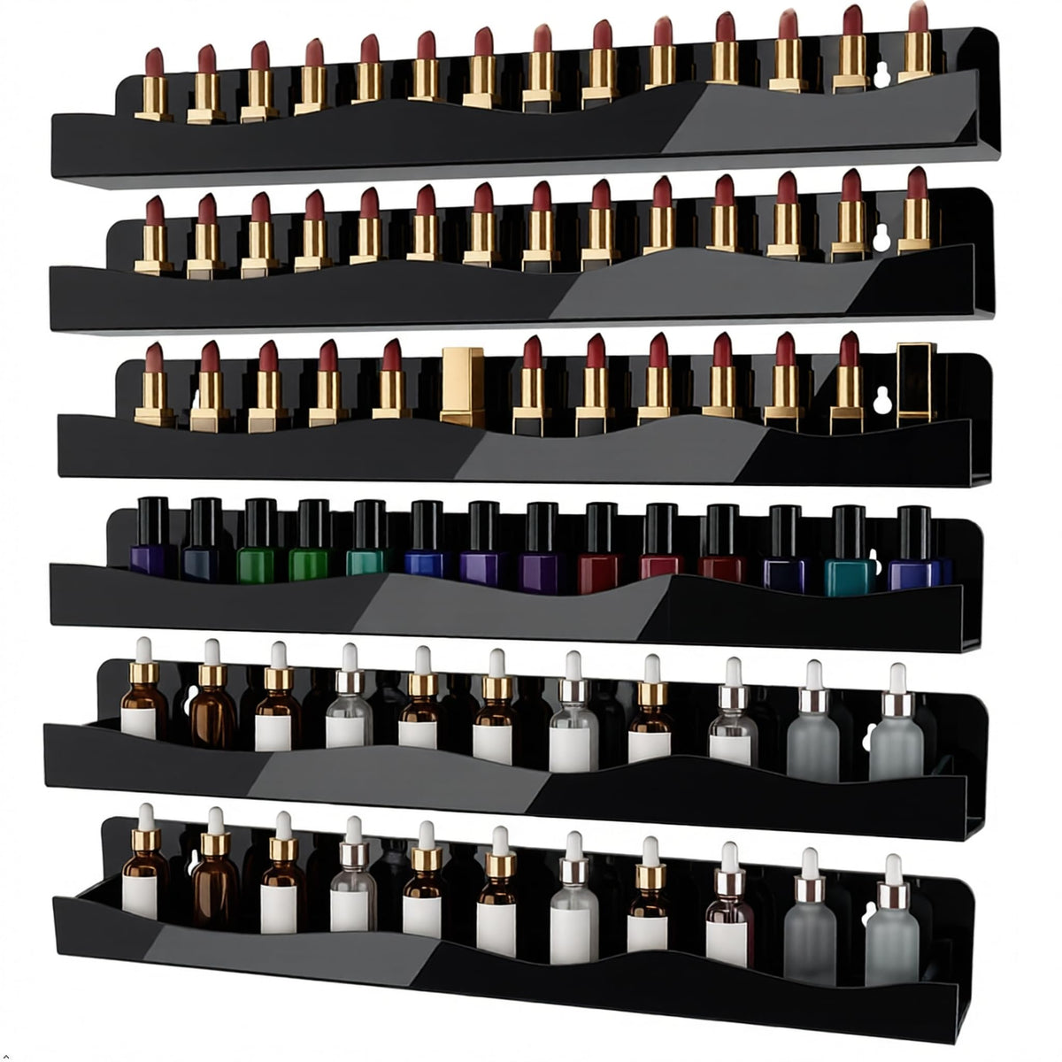 6-Pack Acrylic Nail Polish Wall Rack, 15 Inch Clear Nail Shelves