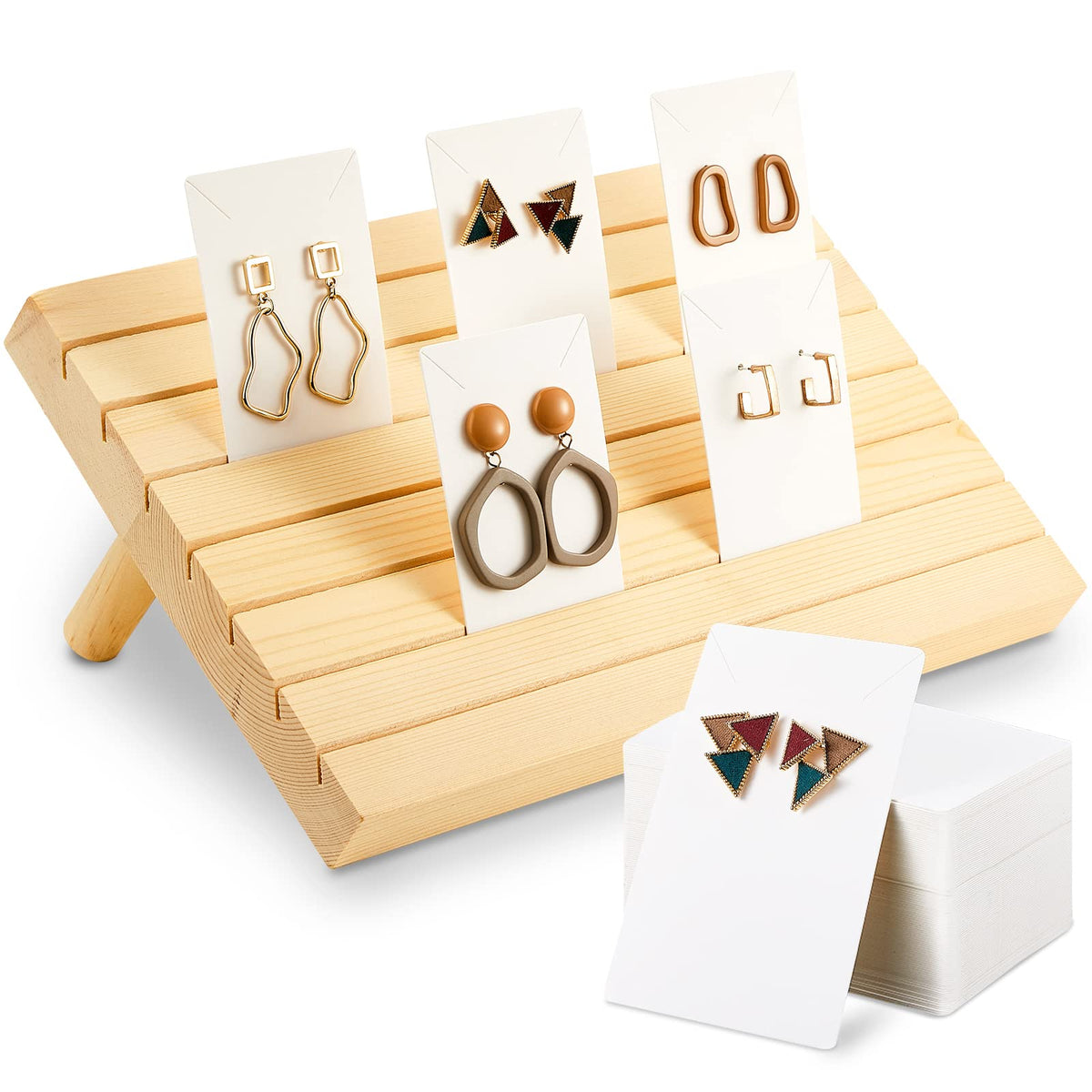 Blulu 31 Pack Wooden Earring Display Stand 7 Slot