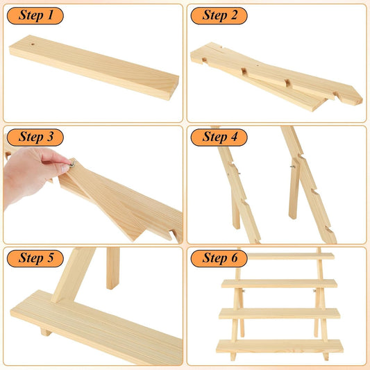 2 Pack 4 Tier Wooden Earring Display for Vendors Stand Riser Detachable