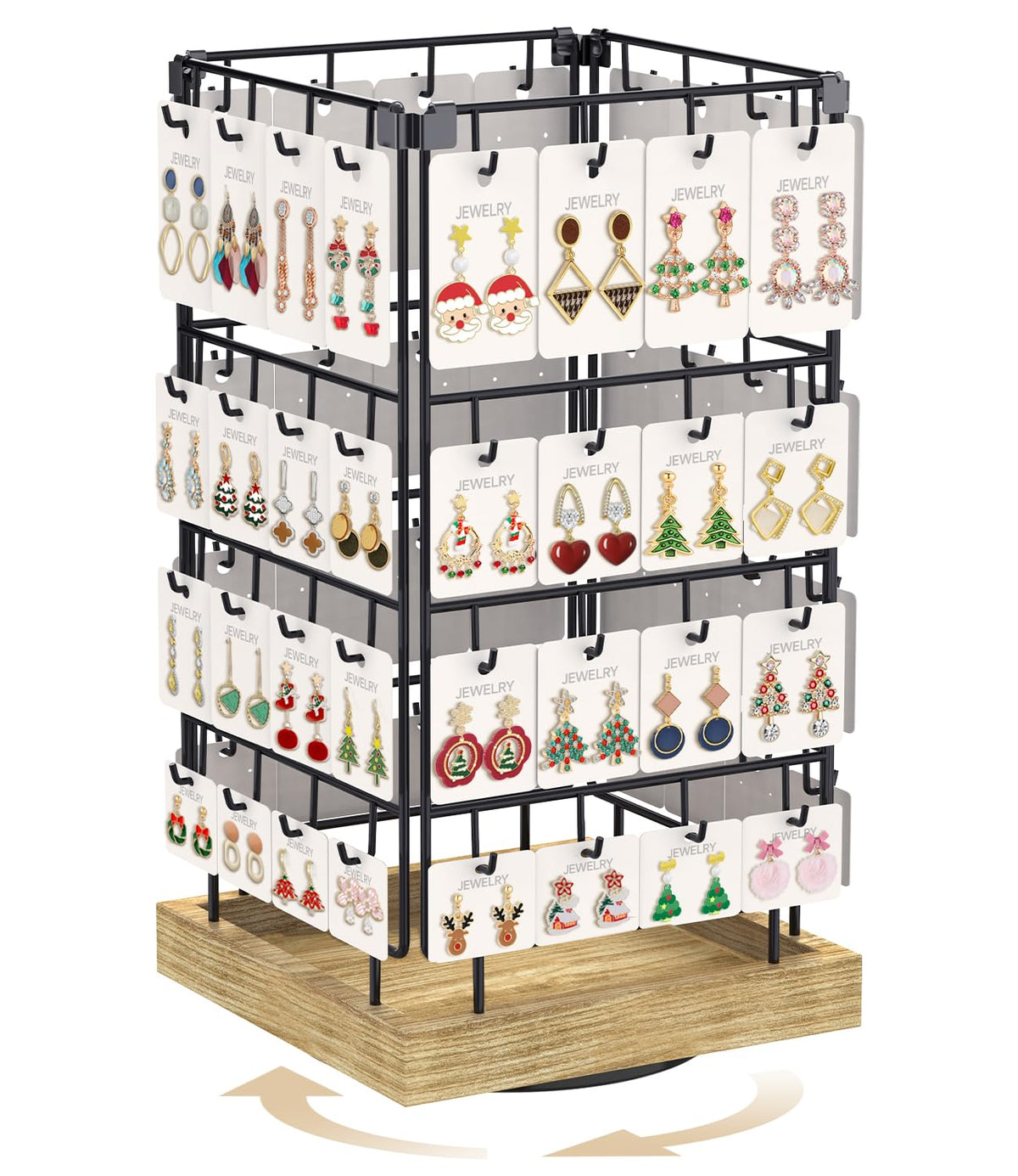MODOWEY 360° Rotating Earring Cards Organizer Holder Stands, 64 Hooks Brown