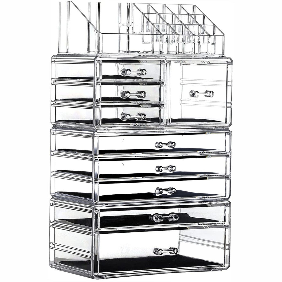 Clear Acrylic Makeup Organizer for Vanity,Countertop,Stackable 7 Drawers Bathroom Skincare Organizer with Brush Holder,Large Skin Care Organizer for Jewelry,Beauty Product Lipsticks,Nail Polishes