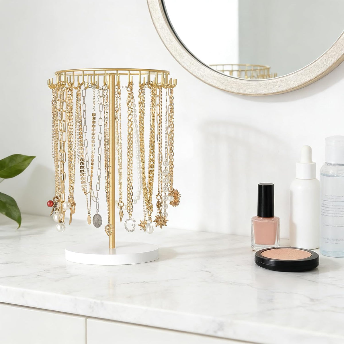 Mkono Necklace Holder Organizer, 30 Hooks Gold Jewelry Display Tree Stand