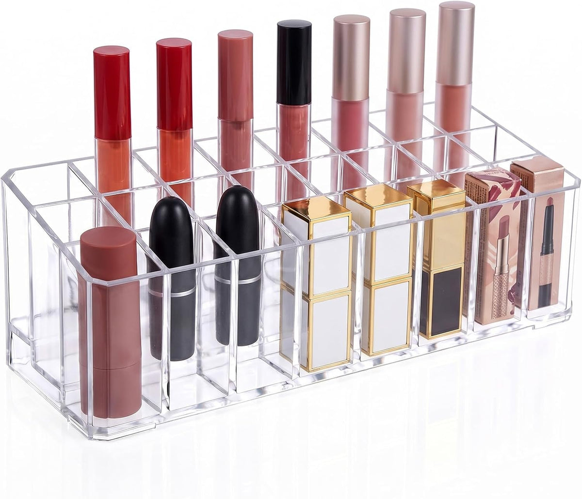 Lipstick Organizer Acrylic Clear 24 Slot Makeup Holder