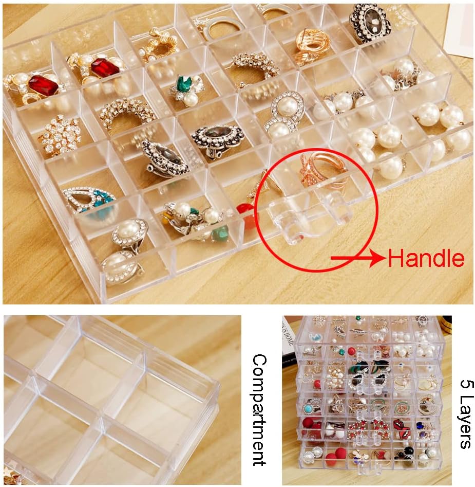 YUFONG Earring Storage Box Organizer 5 Drawers with 120 Small Compartments