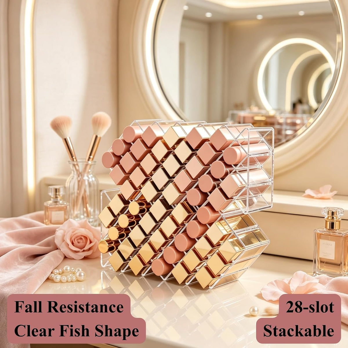 Lipstick Organizer Holder 28 Spaces Fish Shape Lip Gloss Organizer