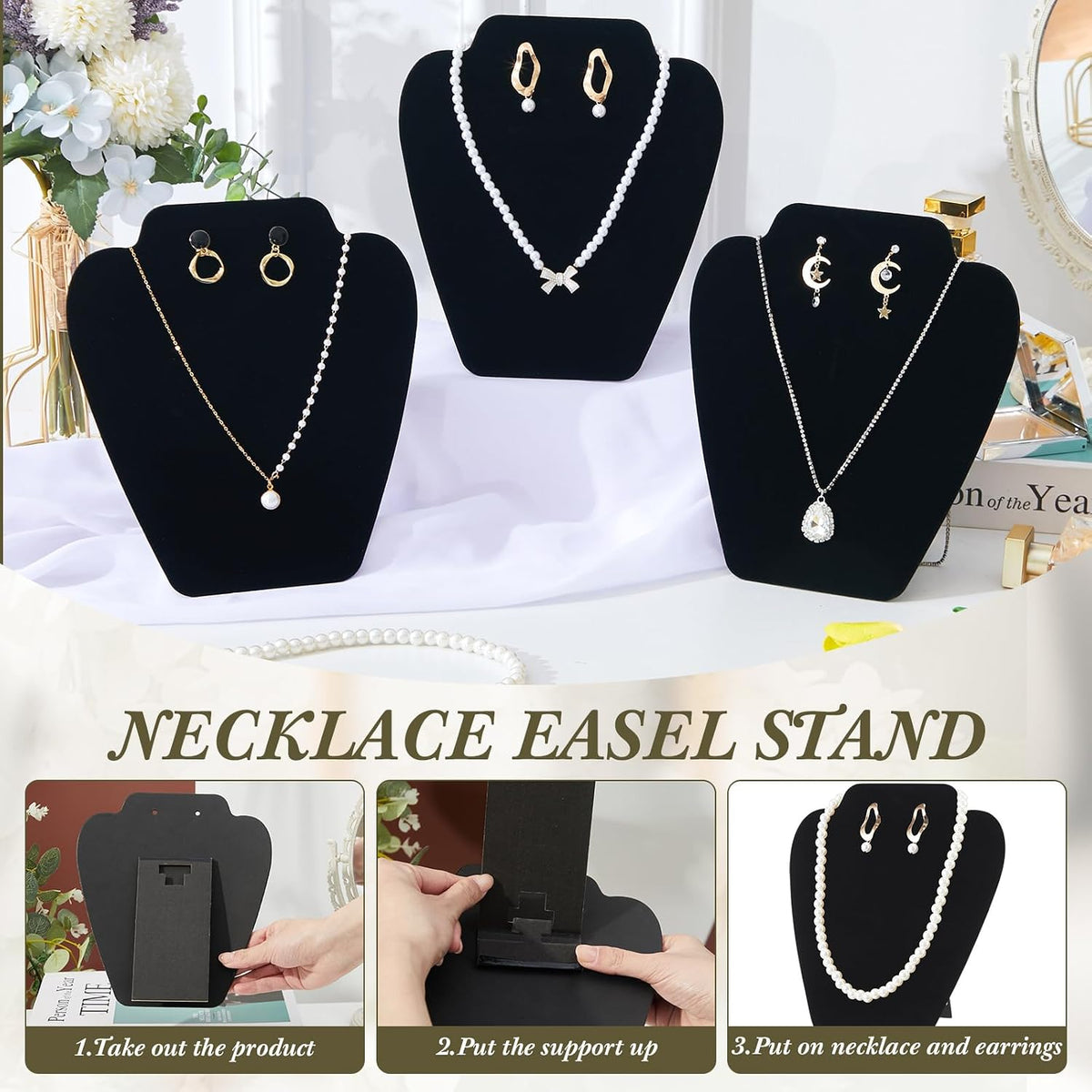 Wenqik 24 Pcs Necklace Display Stand Bust Black Velvet Jewelry Holder