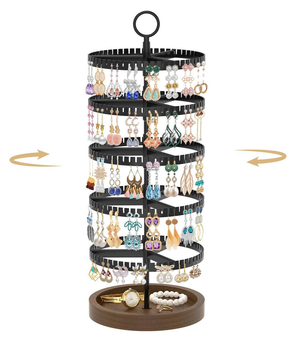 MODOWEY Rotating Earring Holder Organizer Tree Display Stand, 6 Tiers Black