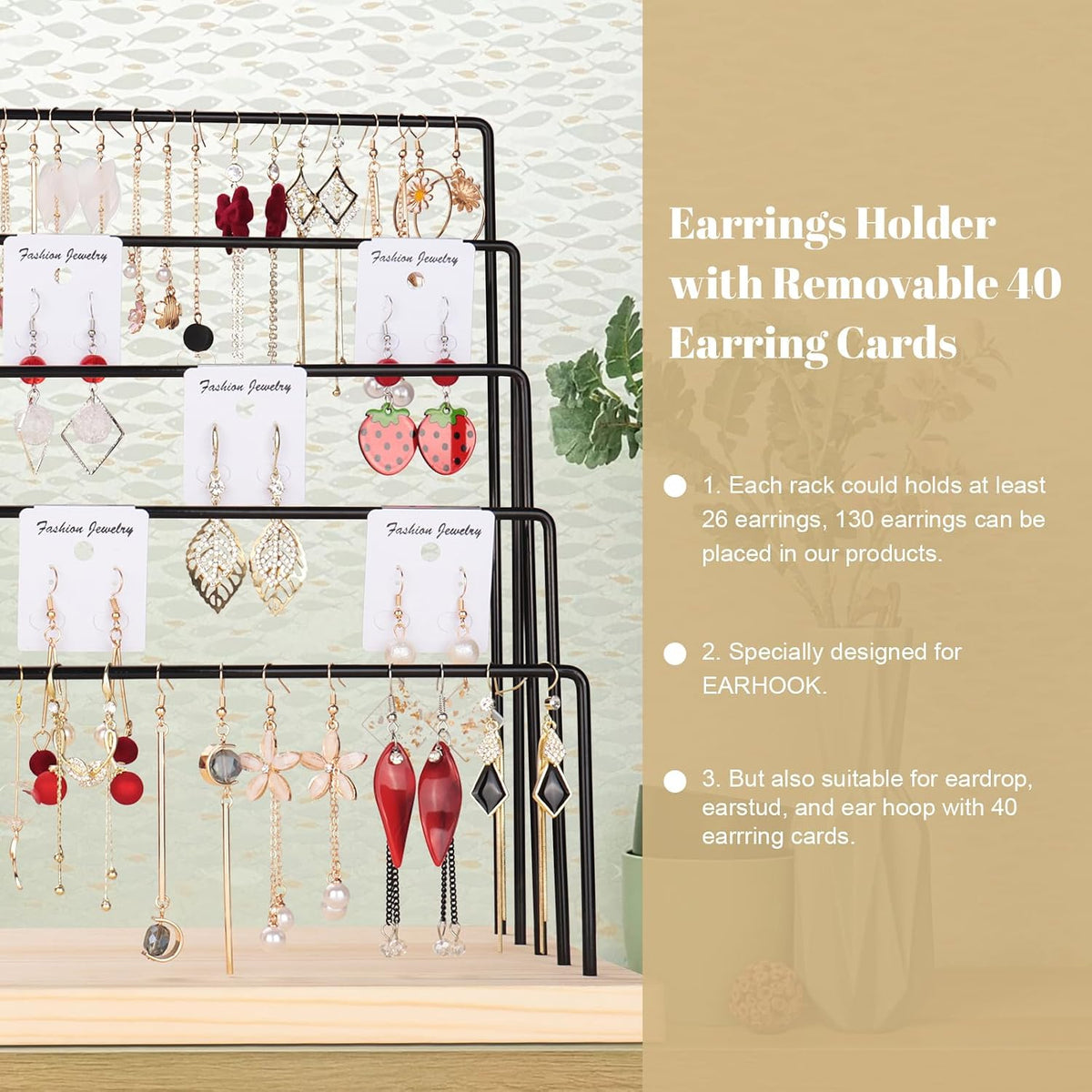 Earring Display Stand for Selling, Earring Rack Display Holder with 40 Earring Cards, 5 Tiers Jewelry Display for Vendors