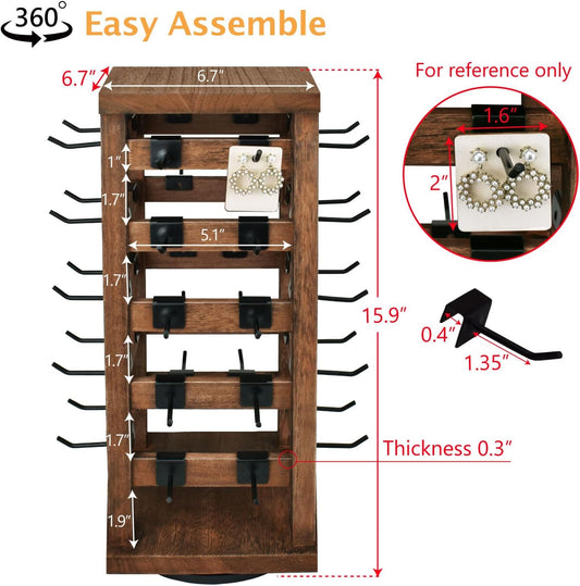 Ikee Design 5 Tiers Wood Rotating Jewelry Earring Display 42 Hooks