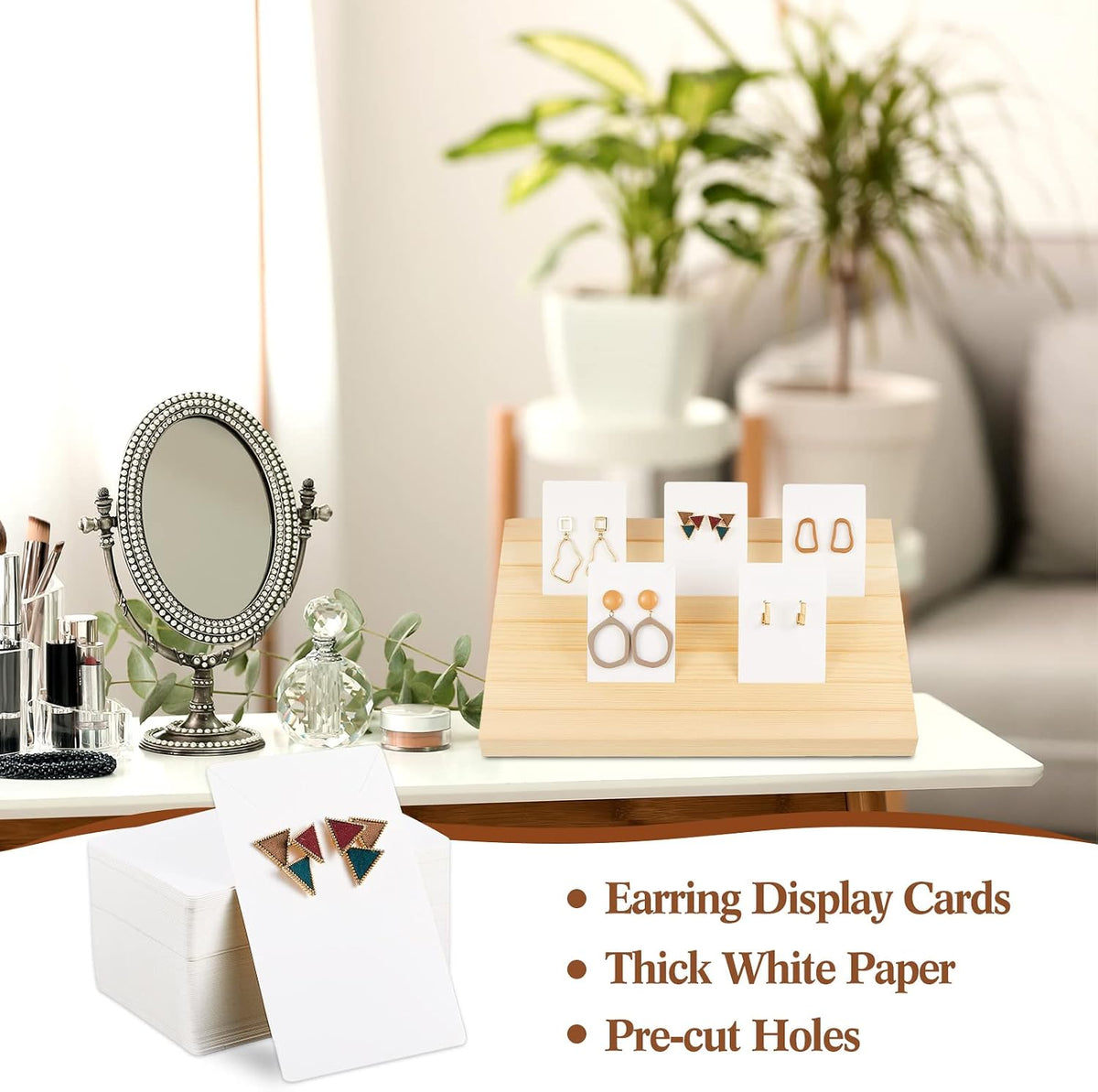 Marsui 124pcs Wood Earring Card Display 4 Set Earring Holder with Card