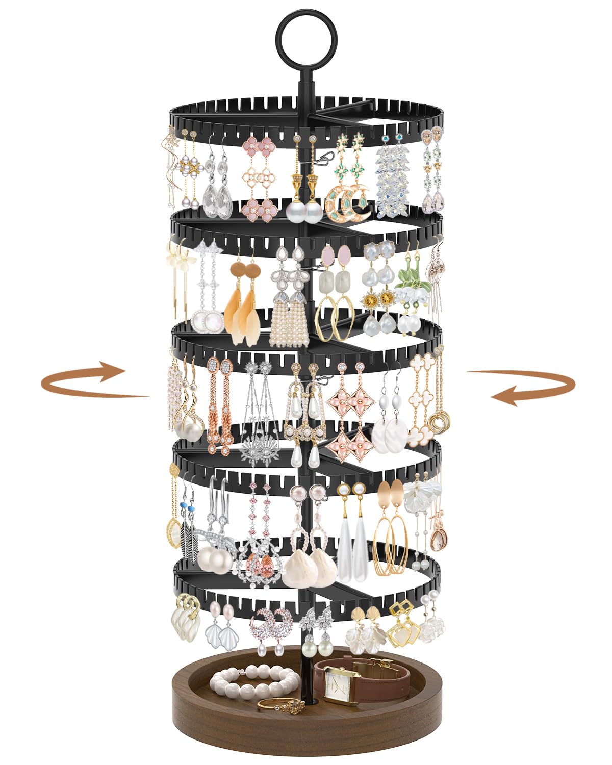 iDavosic.ly 6 Tier Rotating Earring Holder Organizer, Metal Tray, Black