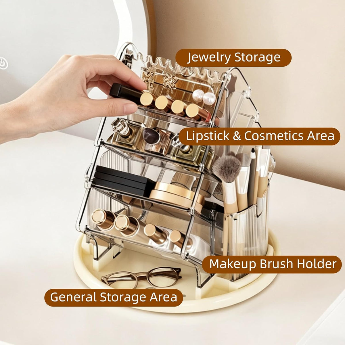 360° Rotating Makeup Organizer, 4-Tier Acrylic Cosmetic Storage Organizer