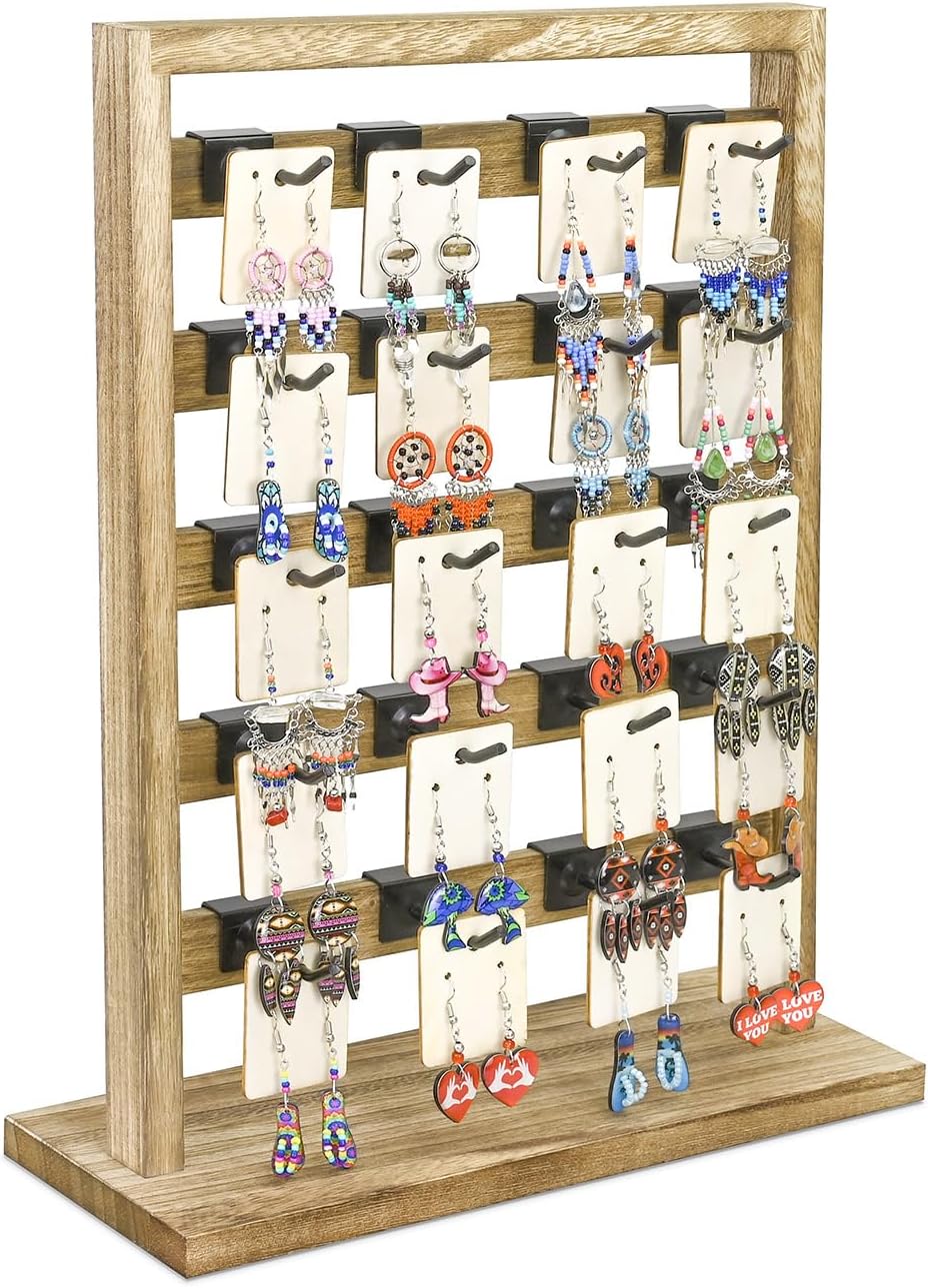 Ikee Design Wooden Jewelry Earring Display Rack, 20 Removable Metal Hooks