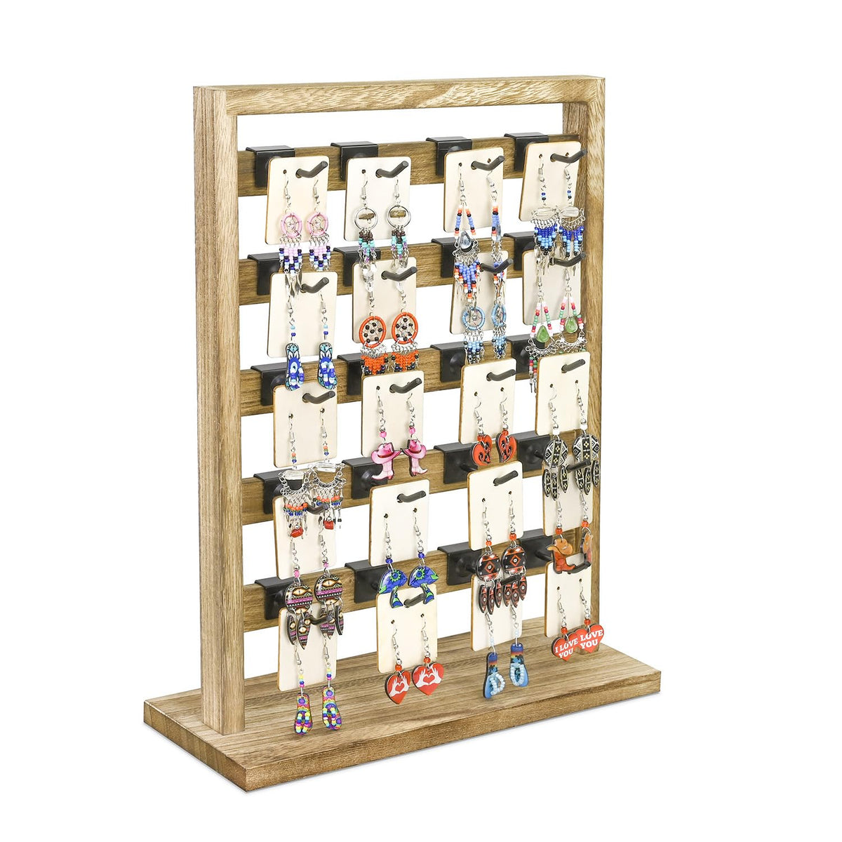 Ikee Design Wooden Jewelry Earring Display Rack, 20 Removable Metal Hooks