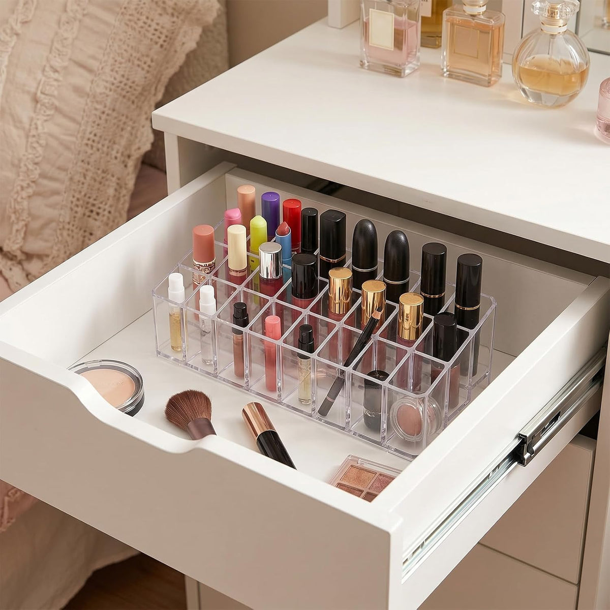 Lipstick Organizer Acrylic Clear 24 Slot Makeup Holder