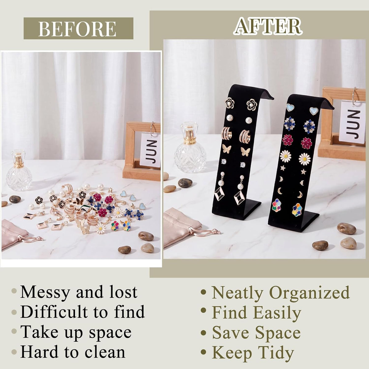 RattanView 4 Pcs Black Velvet Earring Display Stand for 12 Pairs of Earrings 2 W x 2 3/4 D x 7 1/4 H in Velvet Earring Display Holder for Selling Home Retail Store Craft Fair