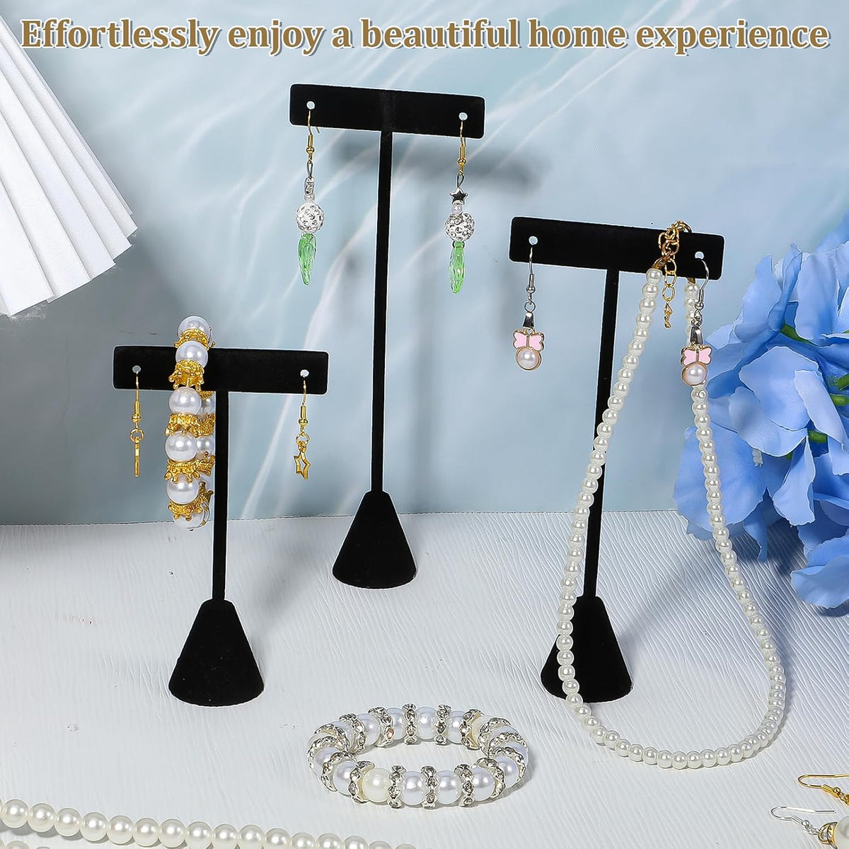12 Pcs 3 Sizes Earring T Stand Display,Black Velvet Earrings Holder 4.5/6/6.7 Inch Metal Earring Display Storage Rack No Assembly for Jewelry Storage Selling Show