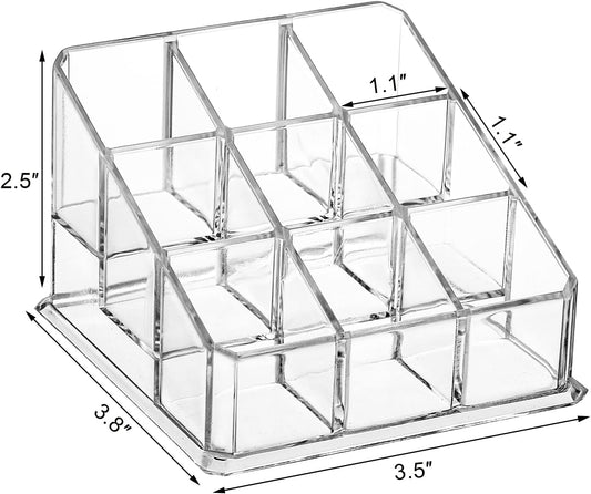 Foraineam 6 Pack Lipstick Holder Organizer, 9 Spaces Clear Lip Stick Storage Stand Container, Small Cosmetic Beauty Makeup Display Cases for Lipsticks, Lipgloss, Brushes, Bottles