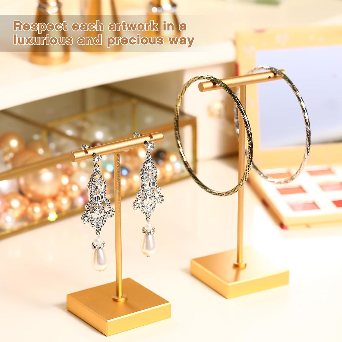 Kigeli 6 Pcs Metal Bar T Earring Display Stand, Gold
