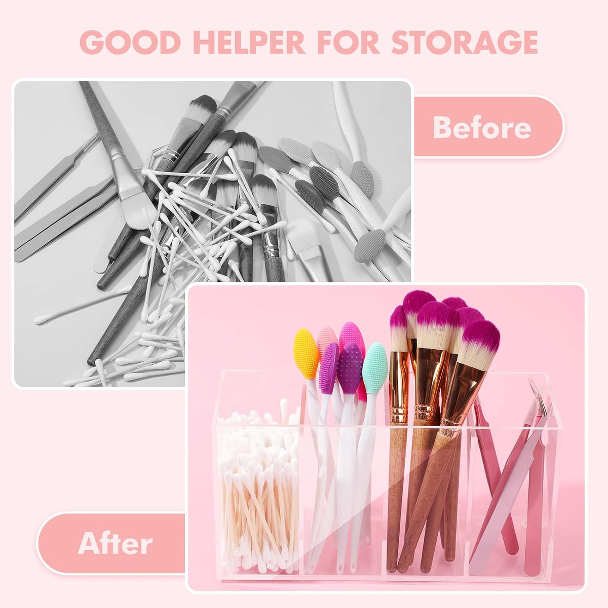1 Pack 4 Compartment Acrylic Makeup Organizer with Lid Lash Cart Organizer