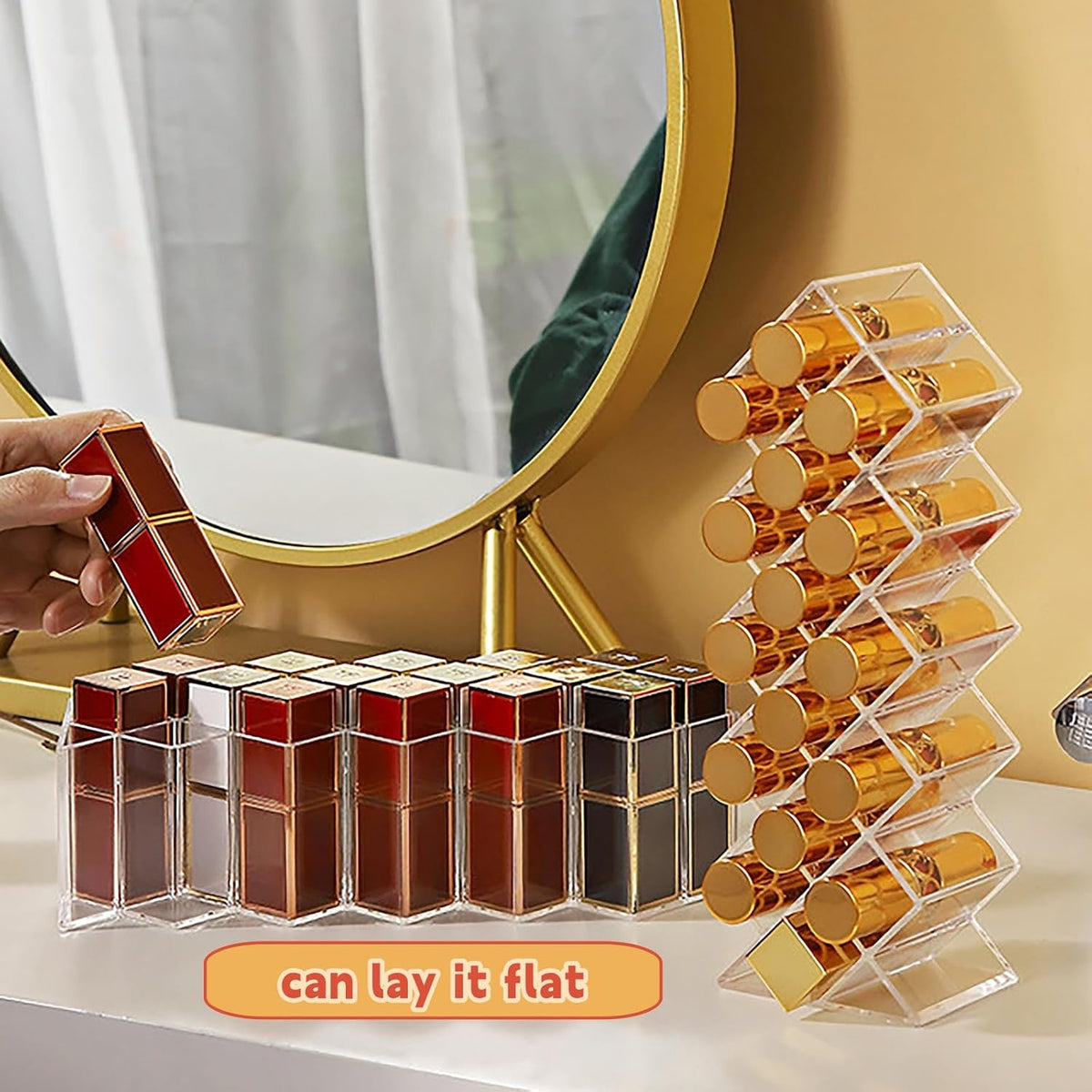 Cedilis 4 Pack Clear Acrylic Lipstick Holder Organizer, 64 Slot