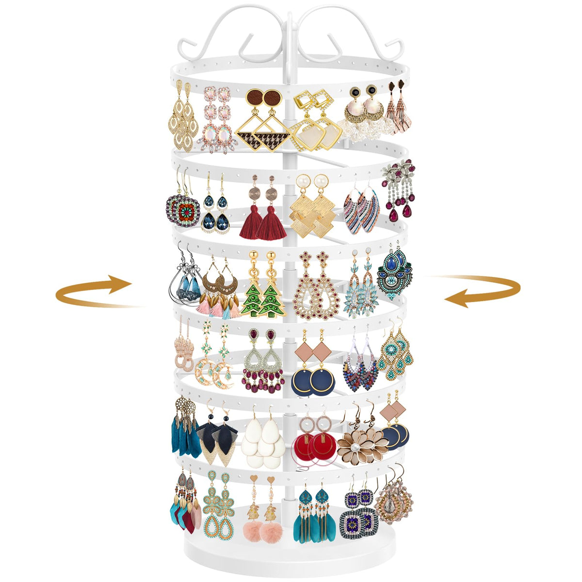 MODOWEY Rotating Earring Holder Organizer Stand Metal Display, 4 Tier Black