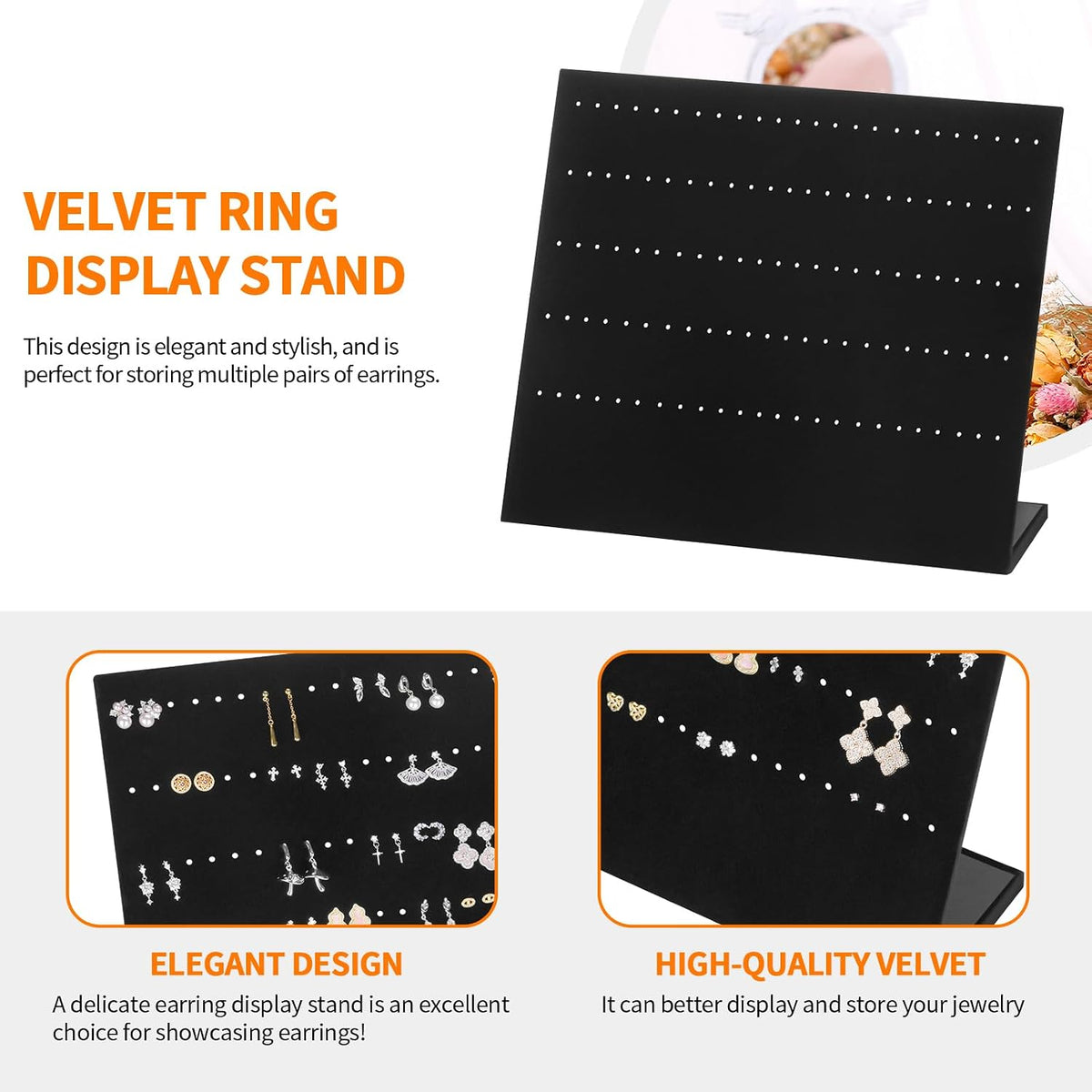 KUKUVR L-Shaped Velvet Earring Display Stand (Black 120 Holes)
