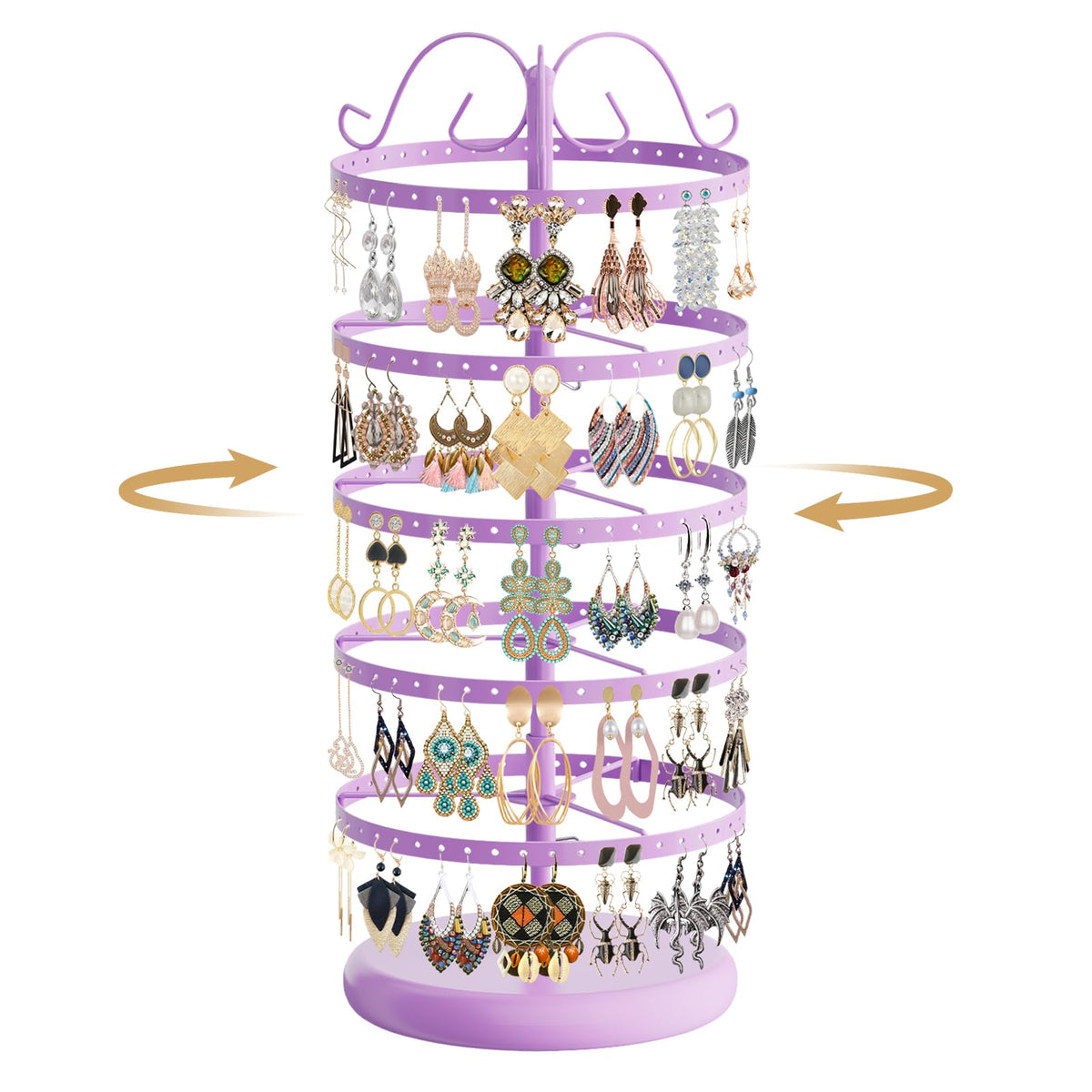 MODOWEY Rotating Earring Holder Organizer Display, 5 Tier Metal Tree, Black