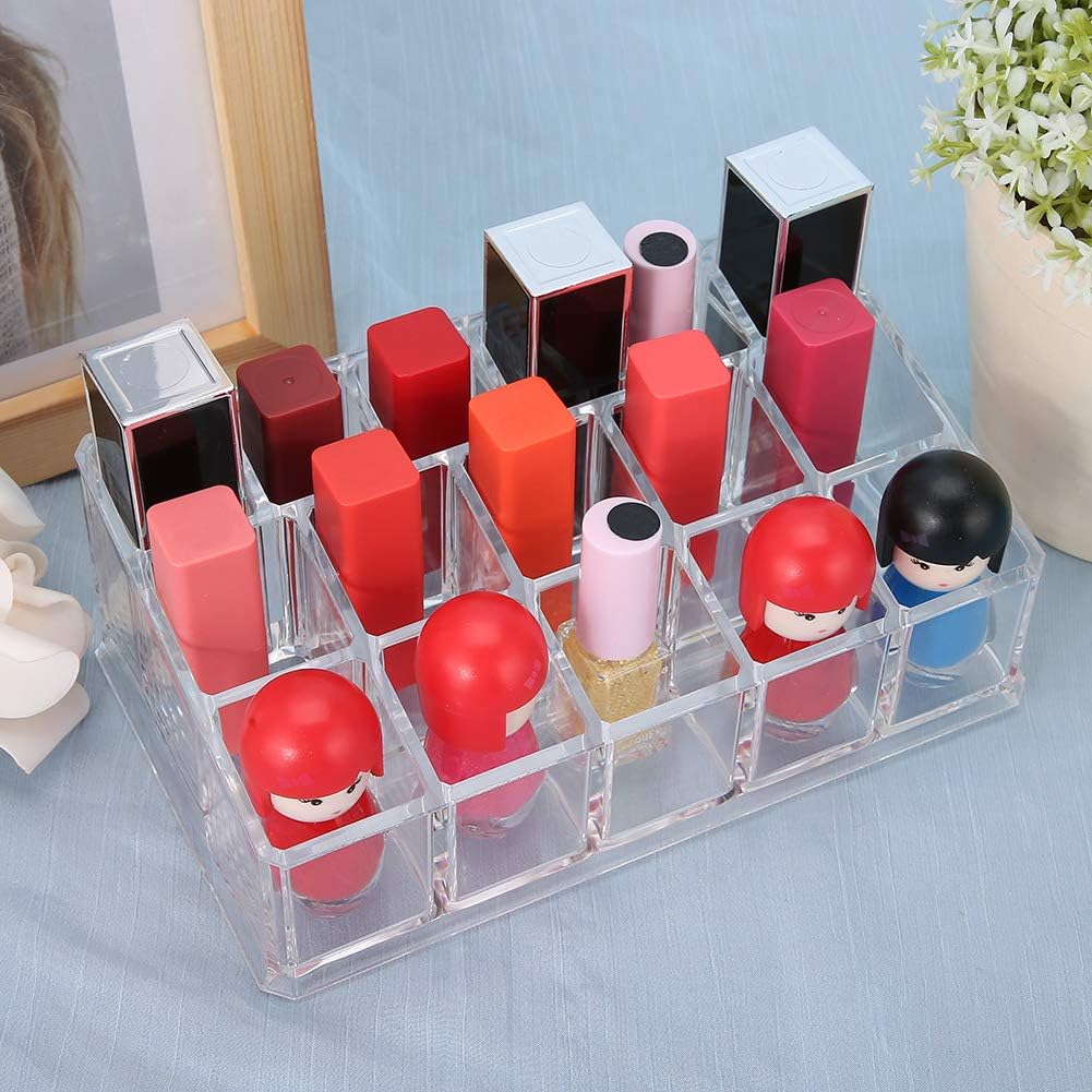 Cosmetic Makeup Organizer, Polished Surface Acrylic Lipstick Holder 16 Grid Large Capacity Save Space for Nail Polish for Lipsticks