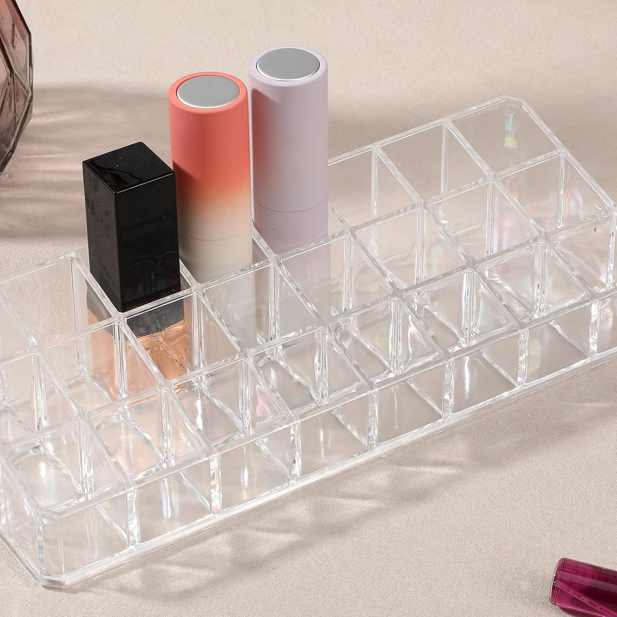 3-Pack Acrylic Lipstick Organizer – 72 Slot Clear Makeup Storage Display for Lip Gloss, Cosmetics & Vanity Organizer