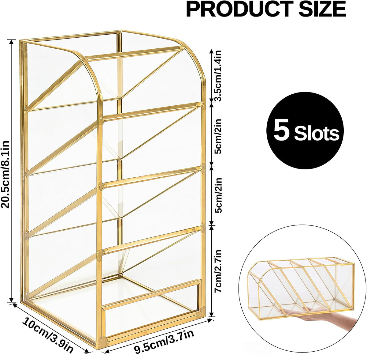 Rollerball Perfume Organizer, 5 Compartment Slanted Fragrance Organize, Glass Lipstick Organizer, Beauty Scent Holder, Clear