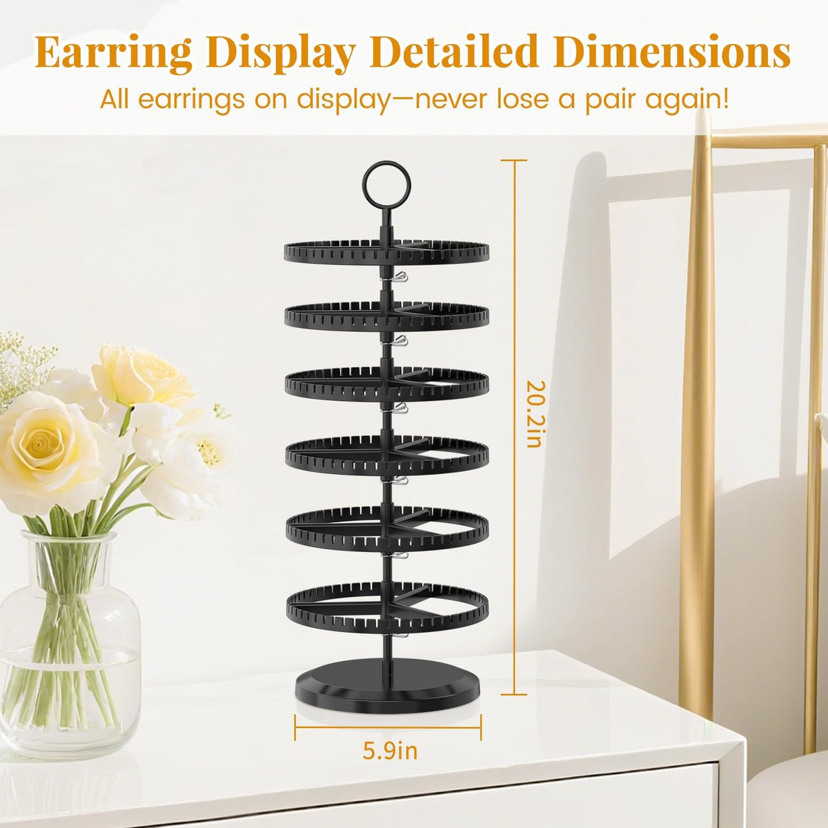 EsLuker.ly Earring Holder Organizer Rotating Stud Display Tree Rack, 6 Tier