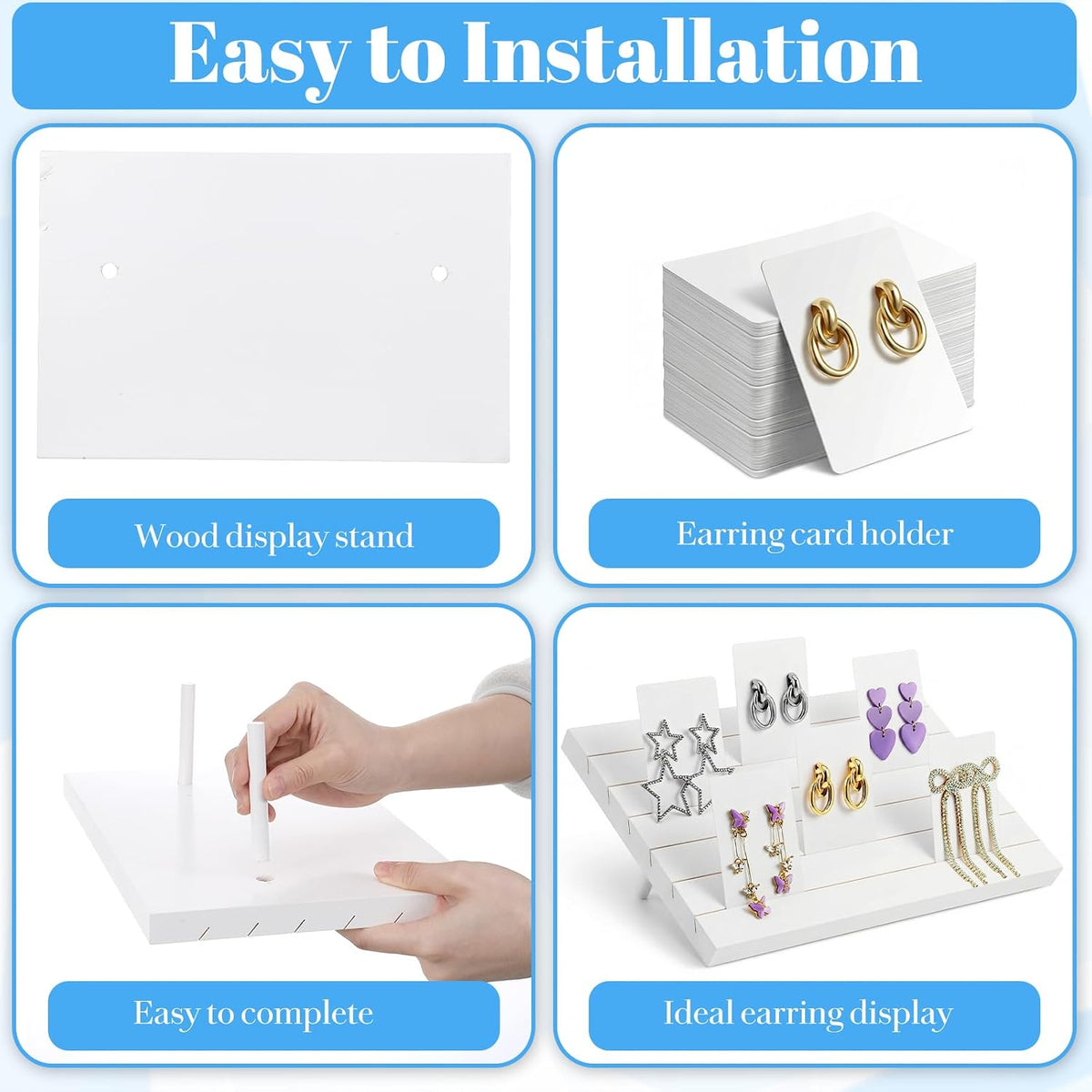 62 Pcs Wood Earring Display Stand Earring Card Display 2 Pcs 11.4" x 7.5" Holders with 60 Cards Jewelry Organizer Stands for Selling