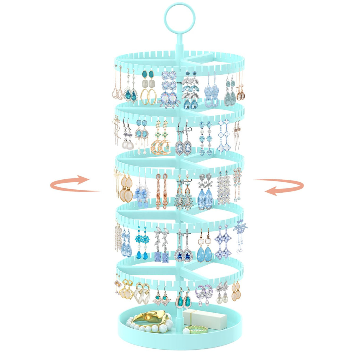 iDavosic.ly 6 Tier Rotating Earring Holder Organizer, Metal Tray, Black